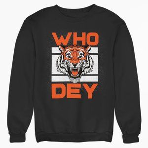 NWT Who Dey Tiger Head Cincinnati Bengals Long Sleeve Fleece Sweatshirt BLACK